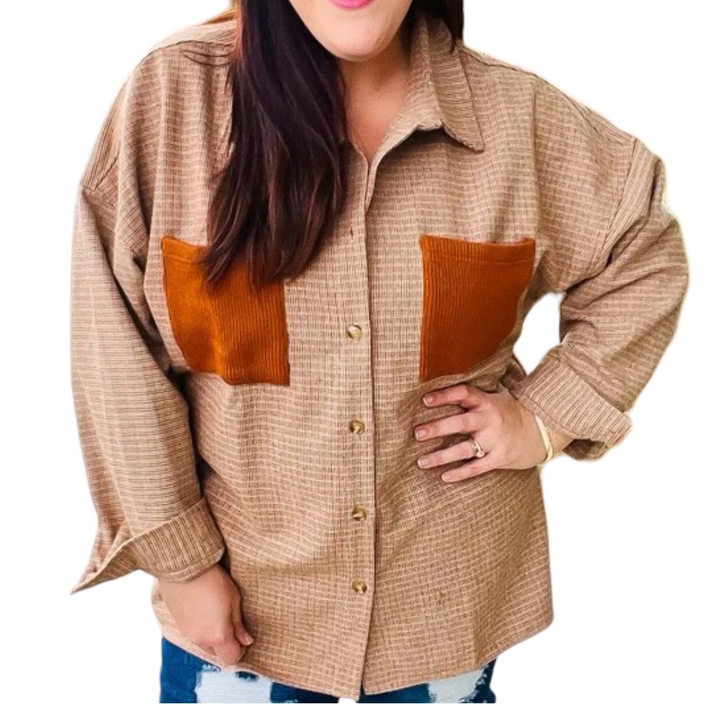 HAPTICS START YOU DAY RUST FLANNEL PLAID OVERSIZED SHACKET - Picture 2 of 10